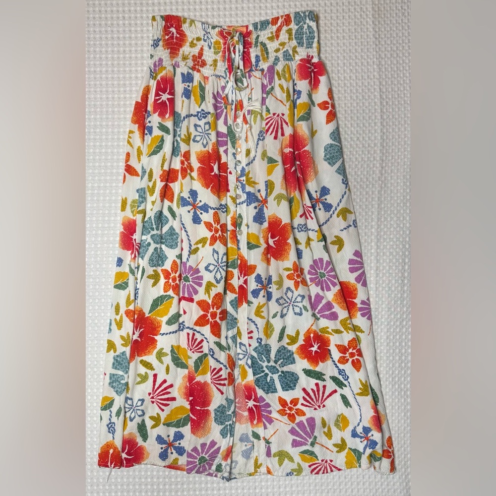 Women’s White Floral Midi Skirt with Multicolor Print